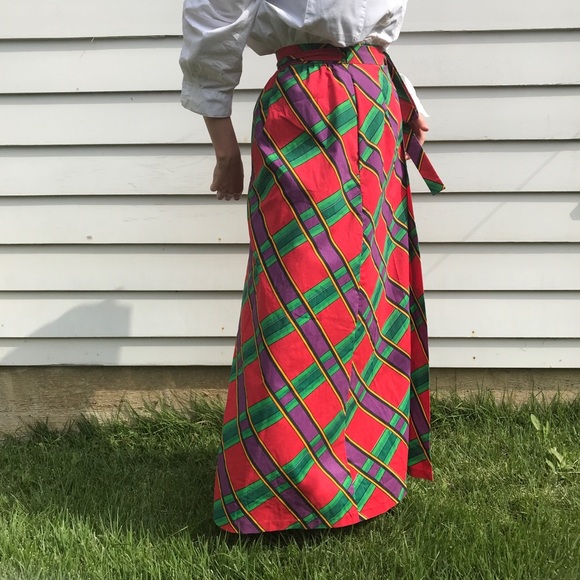 Vintage 1970s Tartan Check Cotton Maxi Wrap Skirt - Picture 2 of 8